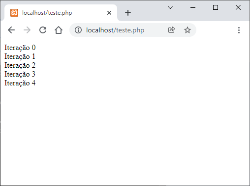 Resultado no navegador de comando de repetição for no PHP