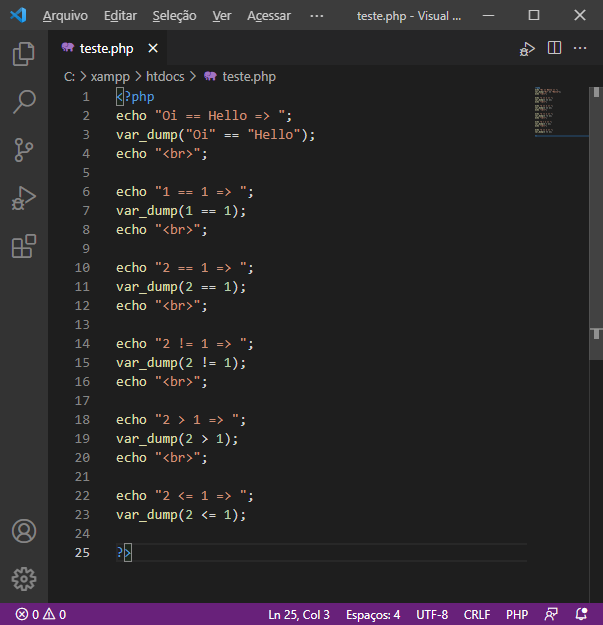 Fazendo comparações de igualdade, diferença, maior que e menor que com PHP