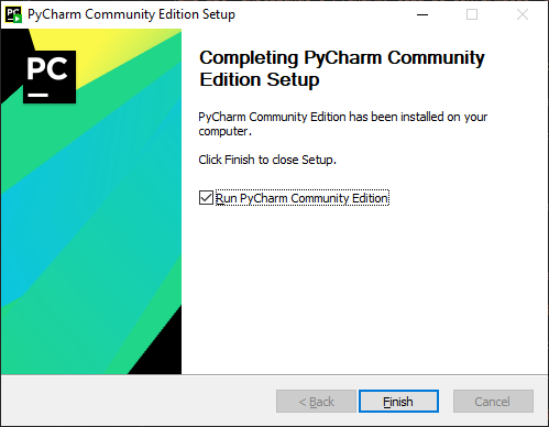 Instalando o PyCharm: tela de conclusão da instalação