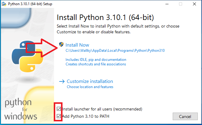 Instalando o Python: tela de confirmação