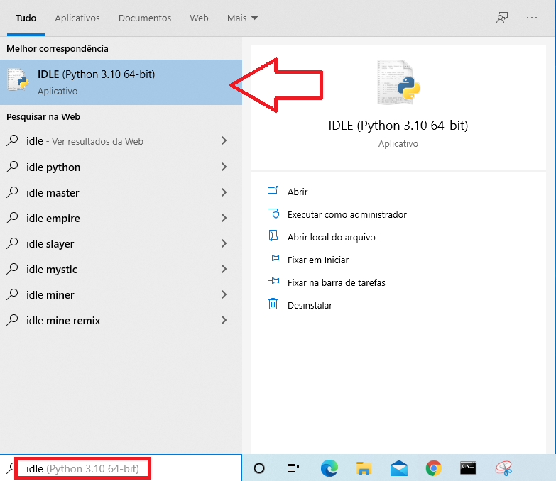 Abrindo o IDLE do Python no Windows