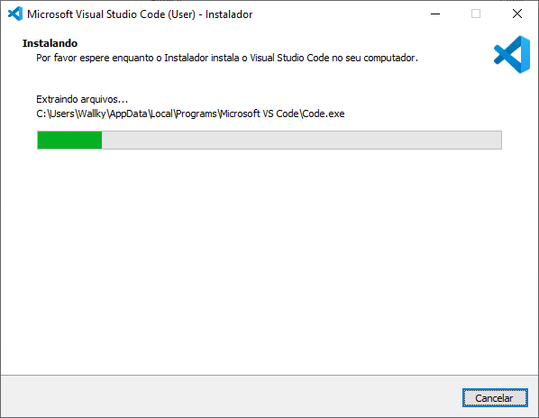 Instalando VSCode no Windows: aguardando a instalação