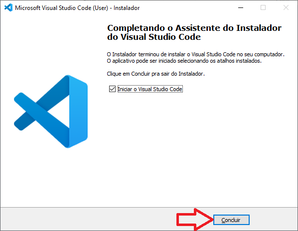 Instalando VSCode no Windows: concluir a instalação