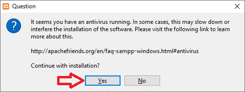 Instalando XAMPP Windows: confirmando a instalação