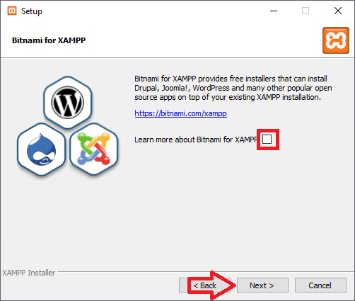 Instalando XAMPP Windows: marcar para prosseguir