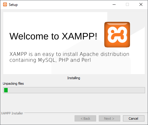 Instalando XAMPP Windows: aguardar a instalação ser concluída